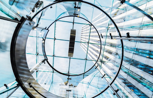 View Looking Up Through a Glass Building